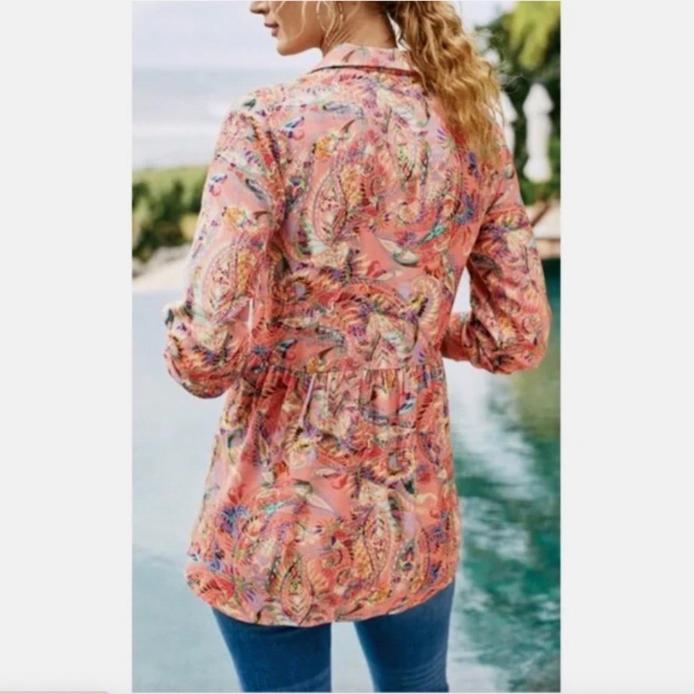 SOFT SURROUNDINGS PAISLEY LAIA LONG SLEEVE BUTTON UP SHIRT TUNIC